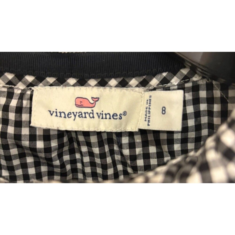 VINEYARD VINES Shirt Women's Size 8 Black Gingham Plaid Ruffle Button Down EUC - Picture 6 of 9